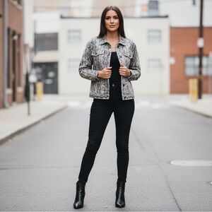 BLANKNYC Snake Print Denim Trucker Jacket Size Large
